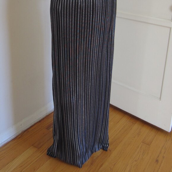 L’agence Maxi Dress S Black Metalic Shiny Open V Neck Neck Leg Slit Classy Glam - Picture 13 of 15